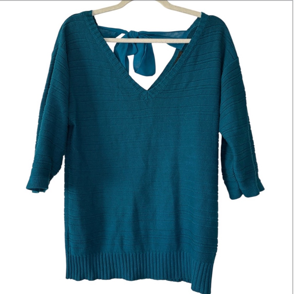 AB Studio Deep Teal V-Neck Sweater‎ With 3/4 Sleeves